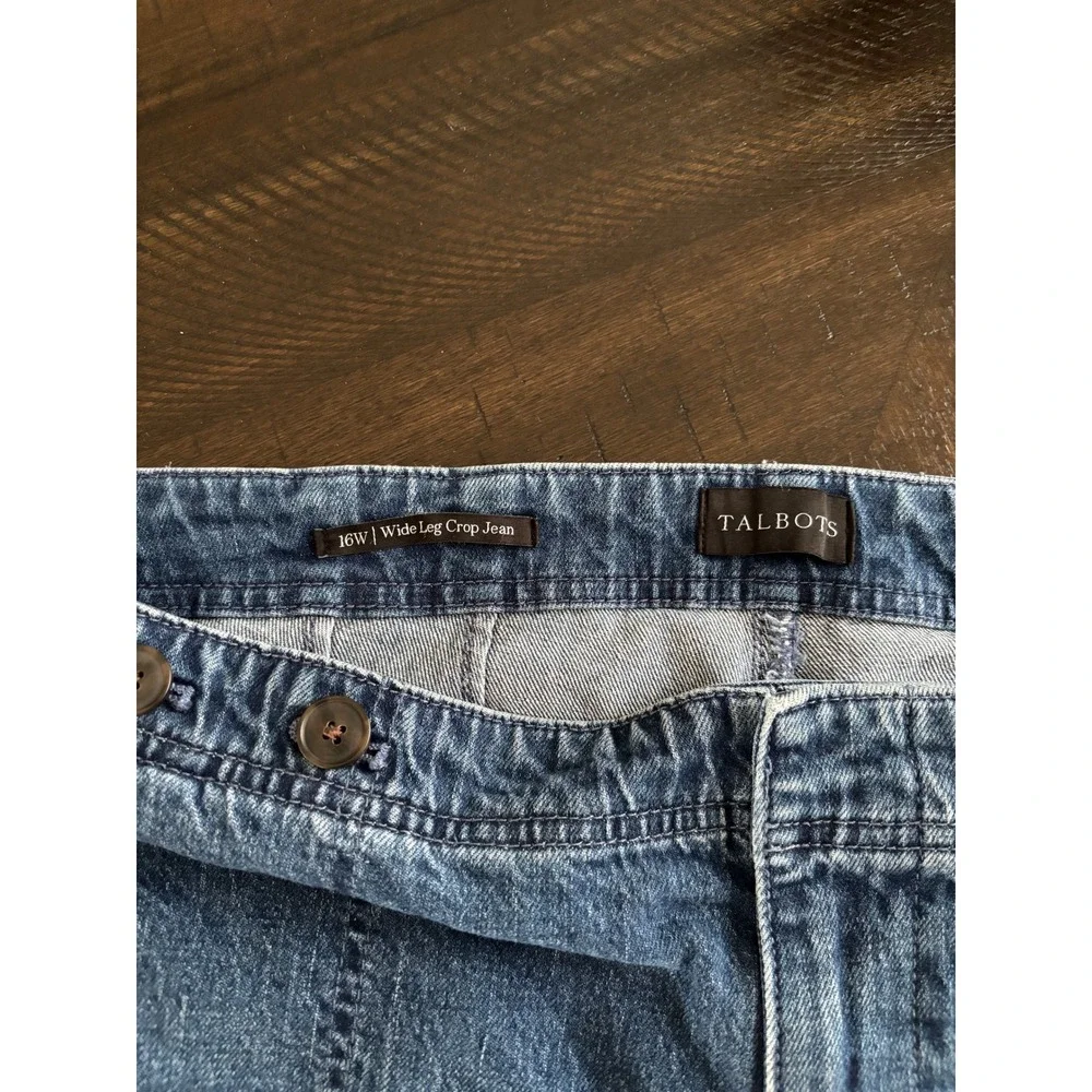 Talbots Wide Leg Crop Jeans 16 Denim Medium Wash Cotton Blend Classic Preppy